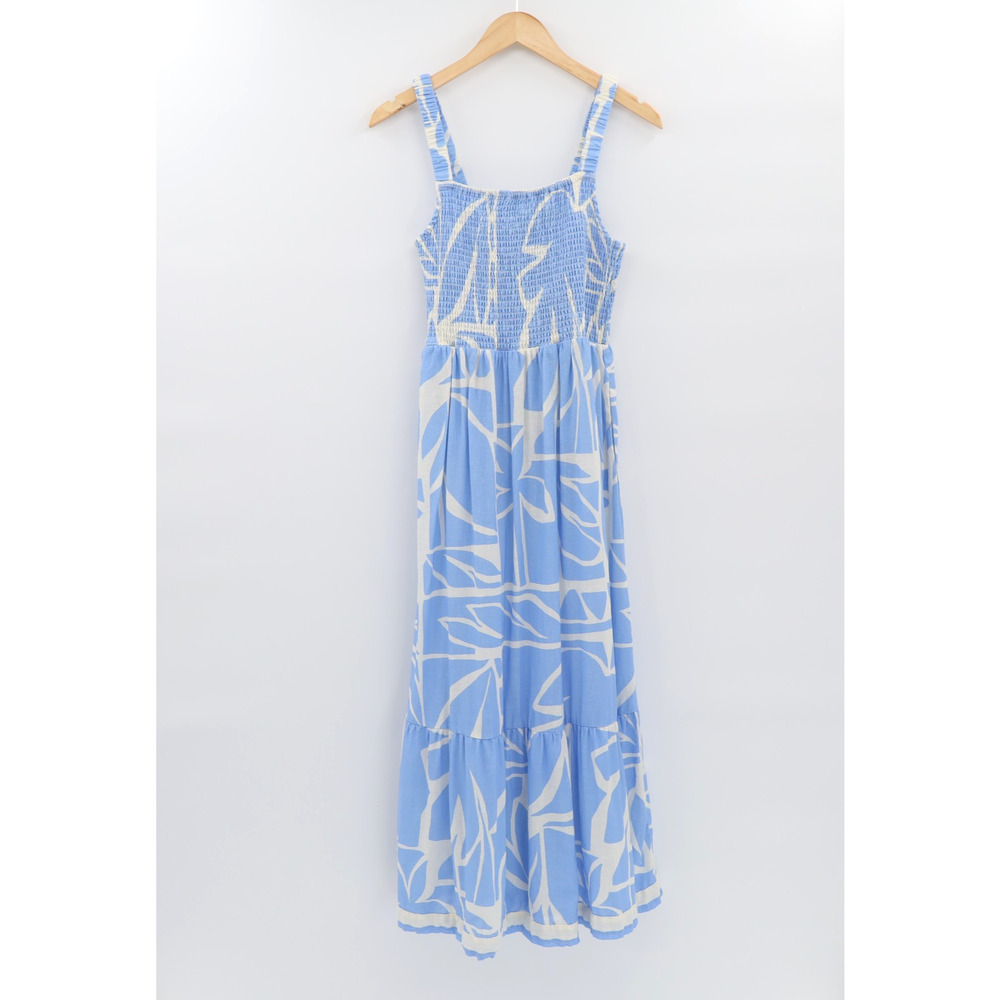 Marine Layer Sz M Selene Maxi Smocked Dress Blue Azul Mosaic Resortwear Cruise - Picture 2 of 9